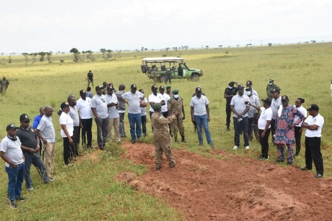 Commandant NDC-U Maj Gen Francis Okello and Course members touring Murchison Falls National Park on 25 June 2022
