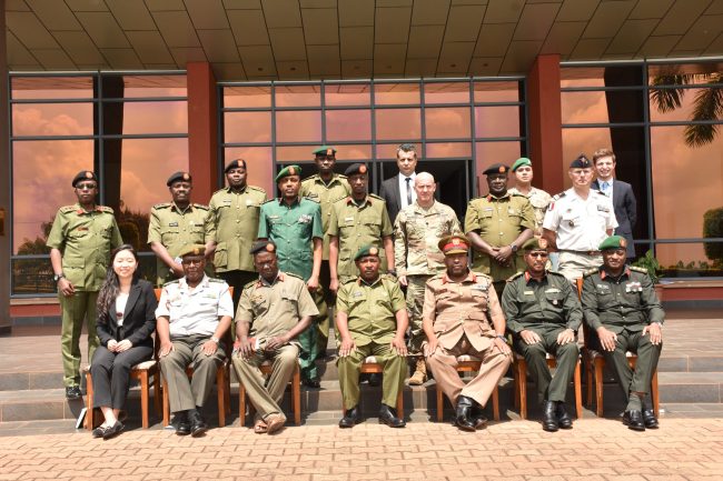 Deputy CMI Brig Gen Abdul Rugumayo in a group photo with Defence Attaches at Ministry od Defence and Veteran Affairs headquarters on 6 July 2022