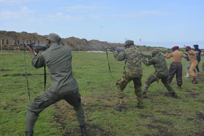 The sharp shooters shooting at the range of 25 metres in standing position