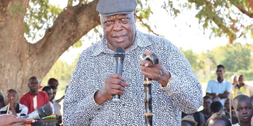 Cabinet Minister for Karamoja affairs Hon Lokeris Peter addressing Karamoja Joint security, Karamoja leadership and Kotido locals