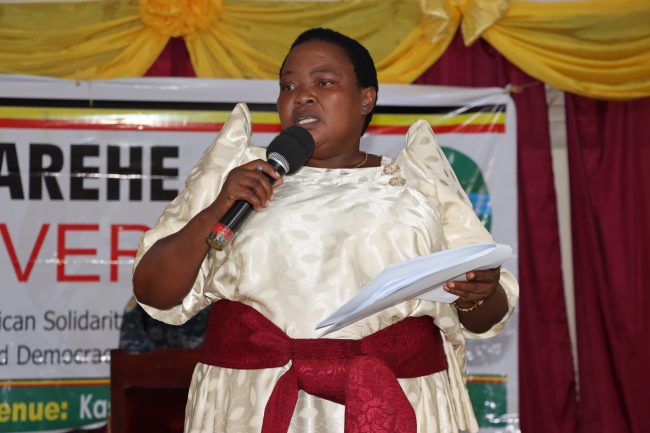 Hon Nabanjja giving opening remarks during the retreat of greater masaka youth leaders