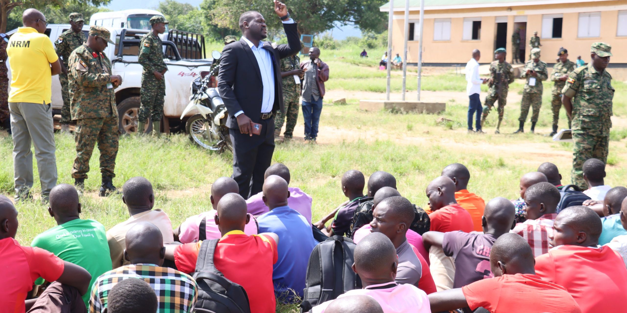 Mr. Okori Denis, RDC Amudat address recruits at Nakapiripirit district HQs