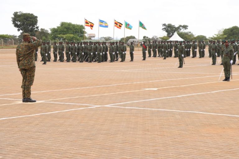 CDF Gen Muhoozi Kainerugaba receiving a general salute on arrival at the commissioning of officer Cadets at Basic Military Training School- Kaweweta on 7 Nov 25