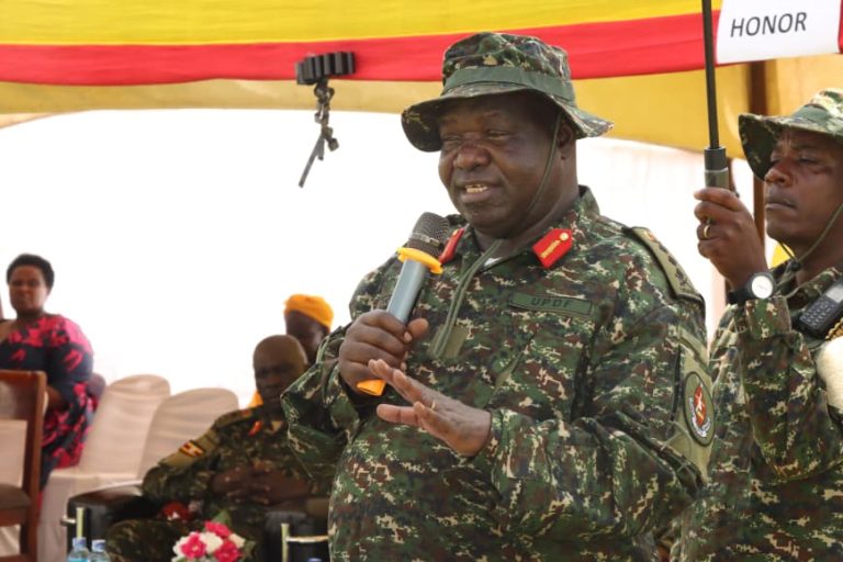 DCDF&IG Lt Gen Sam Okiding addressing graduands of Advanced Pyscho-Social Course and Joint Basic Cadre Development course at ORTSL-PACEX in Kaweweta..JPG