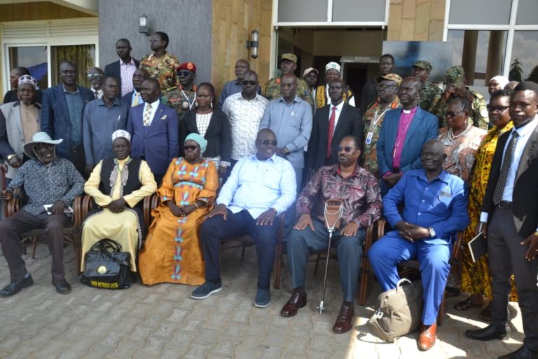 Hon Huda and Governer Emmanuel Anthony Wani Andee Adi (C), and Ambassandor Ronnie Balya in a group photo with both uganda and South Sudan delegation after meeting in Arua today 25th 2026.JPG