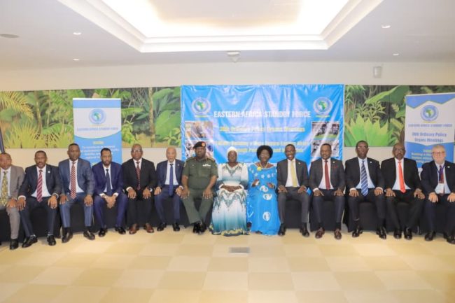 Rt Hon Rebecca Kadaga1st deputy PM & Minister incharge EAC affairs in a group photo with EASF Council of Ministers of defence and security at sheraton kampala 14th aug 2026.JPG