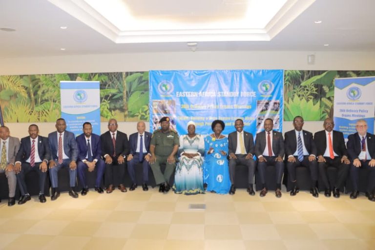 Rt Hon Rebecca Kadaga1st deputy PM & Minister incharge EAC affairs in a group photo with EASF Council of Ministers of defence and security at sheraton kampala 14th aug 2026.JPG