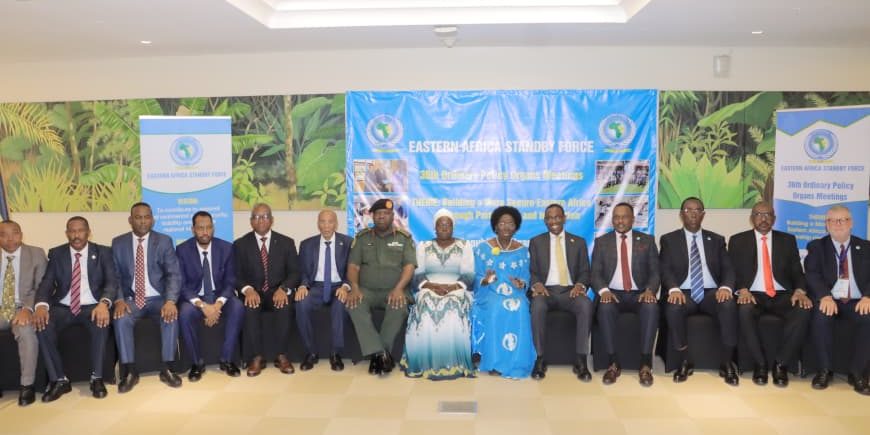 Rt Hon Rebecca Kadaga1st deputy PM & Minister incharge EAC affairs in a group photo with EASF Council of Ministers of defence and security at sheraton kampala 14th aug 2026.JPG
