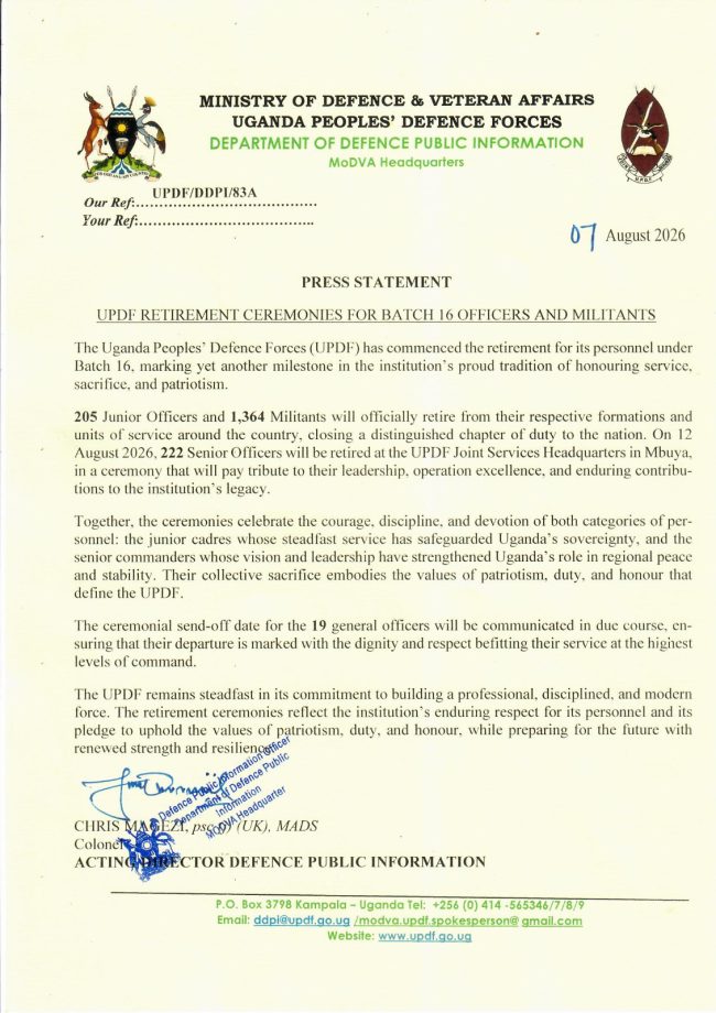 UPDF RETIREMENT CEREMONIES FOR BATCH 16 OFFICERS AND MILITANTS edited copy
