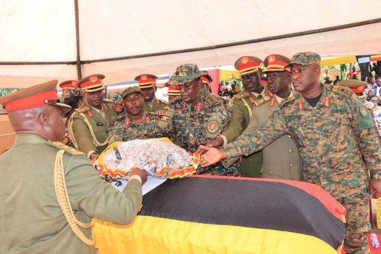 Generals lay wreath to the casket of late Brig Gen Moses Mwesigwa