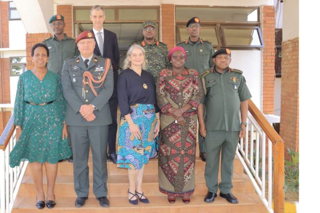 The Dutch Ambassador, H.E. Angèle Samura (centre), and Hon. Dr. Huda Abason Oleru (second left), joined by Ministry of Defence and UPDF officials, for a group photo in Mbuya.jpg