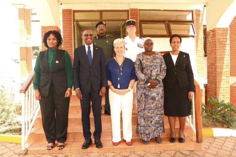 Hon min kiryowa kiwanuka sharing a group photo with HE virginie leroy french ambassador.JPG