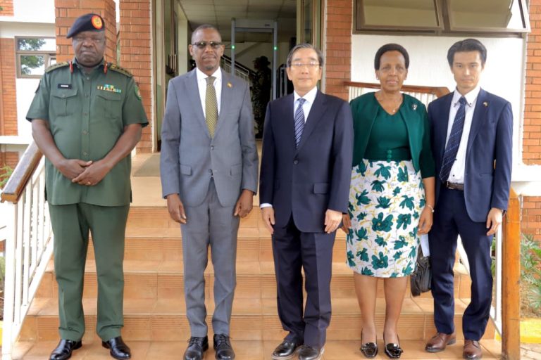 Hon.Minister Kilyowa Kiwanuka Sharing a group photo with H.E Sasayama Ambassardor of Japan to Uganda.JPG